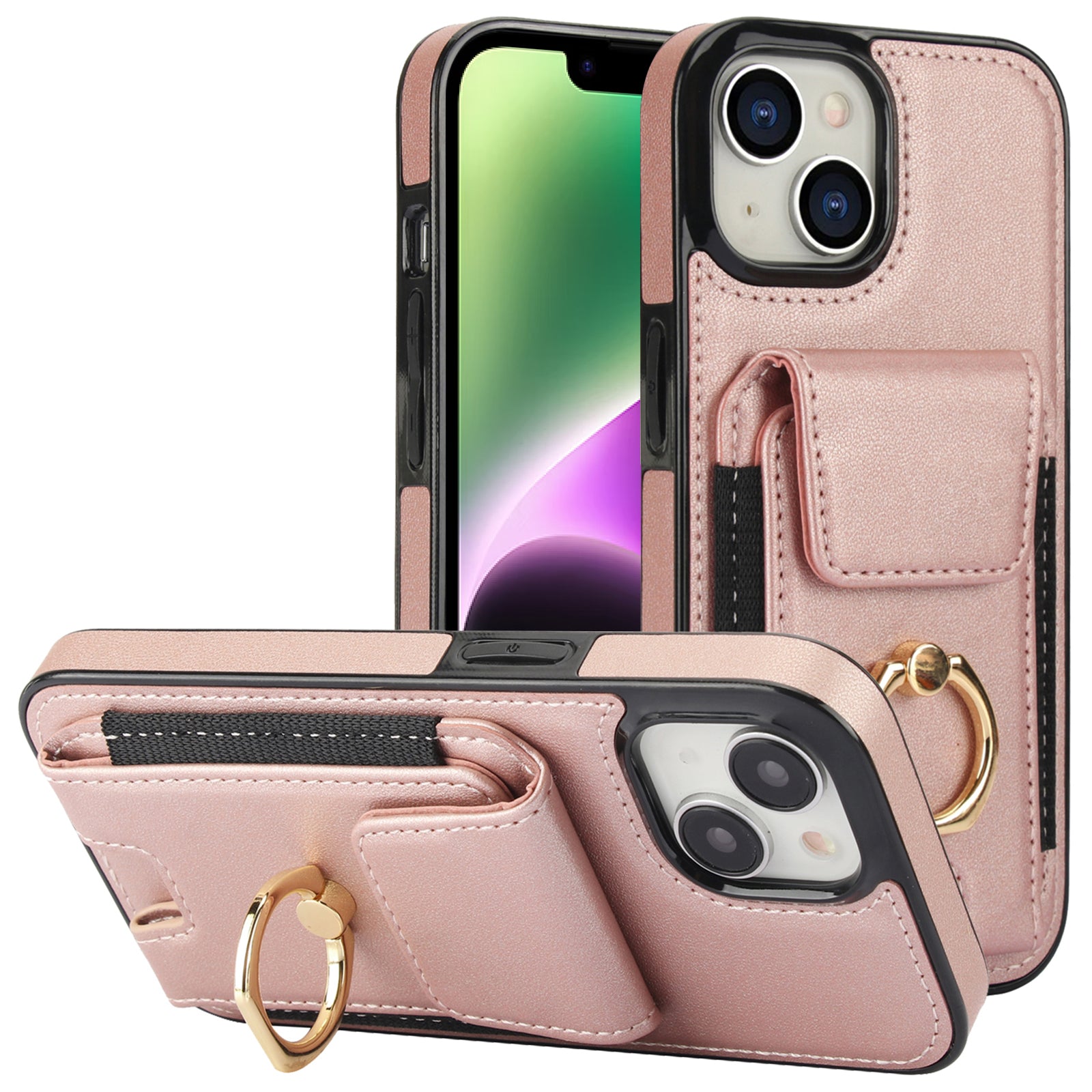 For iPhone 14 Plus Case PU+TPU Kickstand Card Holder Phone Cover For iPhone 14 Plus Case PU+TPU Kickstand Card Holder Phone Cover